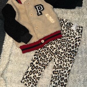 The Children's Place Black and Cream Varsity Jacket Set